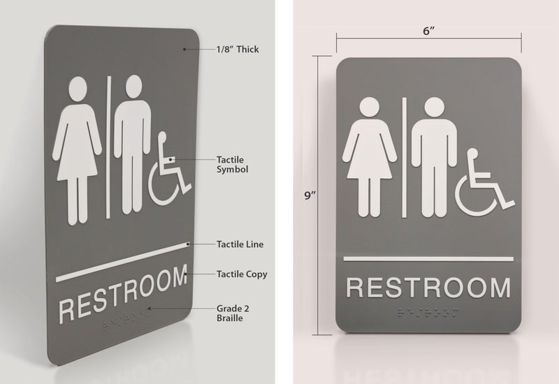 Headline Sign 5222 ADA Wheelchair Accessible Restroom Sign with Grade 2 Braille and Tactile Graphics, 6 Inches by 9 Inches, Light Gray/White, Made in USA - Image 2